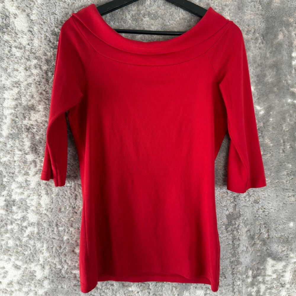 Street One Size XS Minimalist Boat Neck Top Red 3/4 Sleeve Causal